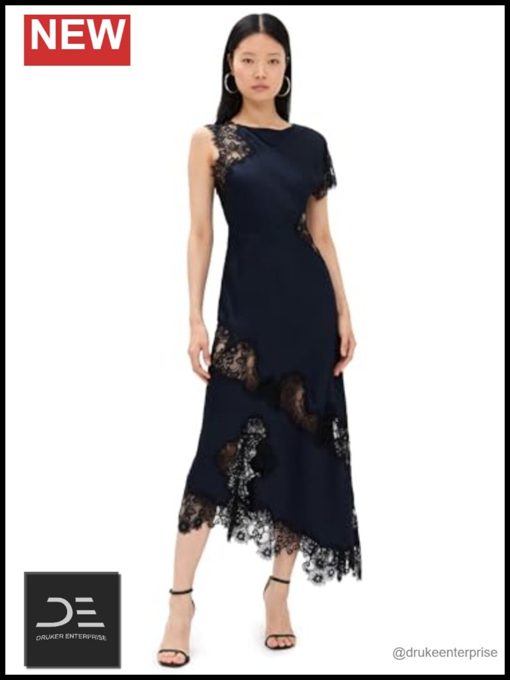 ALC Alessia Midi Slip Dress Fluid Viscose Lace Semi-Formal Evening